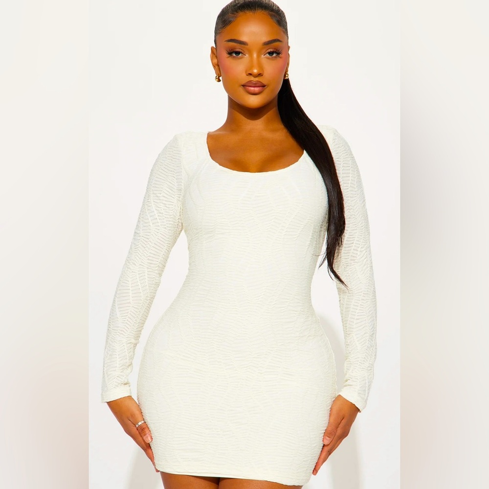 Fashion Nova Cream Mila Textured Mini Dress